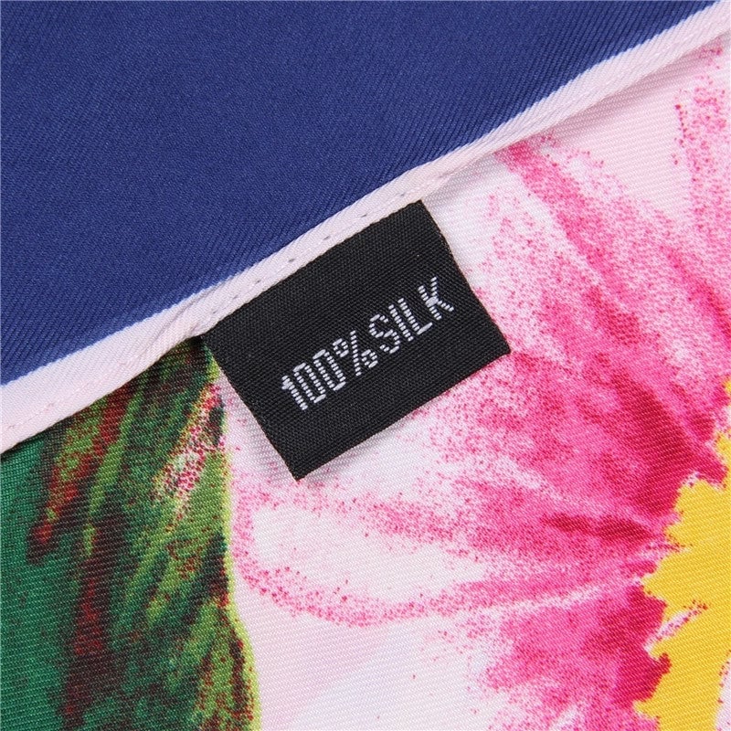 Fashion Imitation Silk Female 130cm Large Square Fringed Floral Print Shawl Scarf