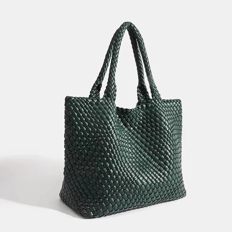Women's Large Pu Leather Solid Color Vintage Style Streetwear Weave Square Magnetic Buckle Shoulder Bag