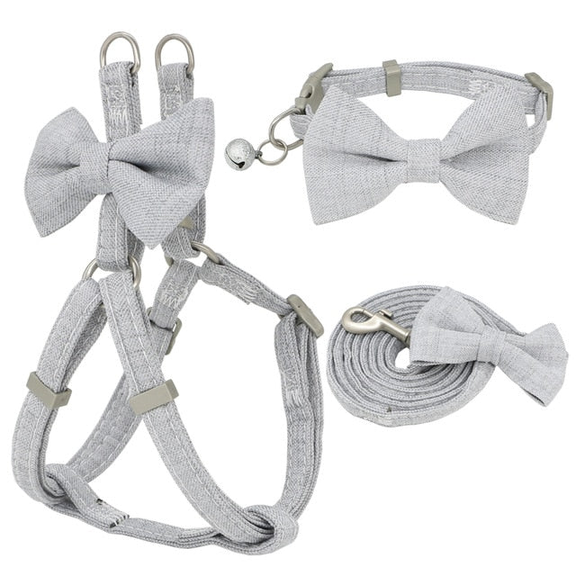 Bowknot Dog Harness Leash Collar Set