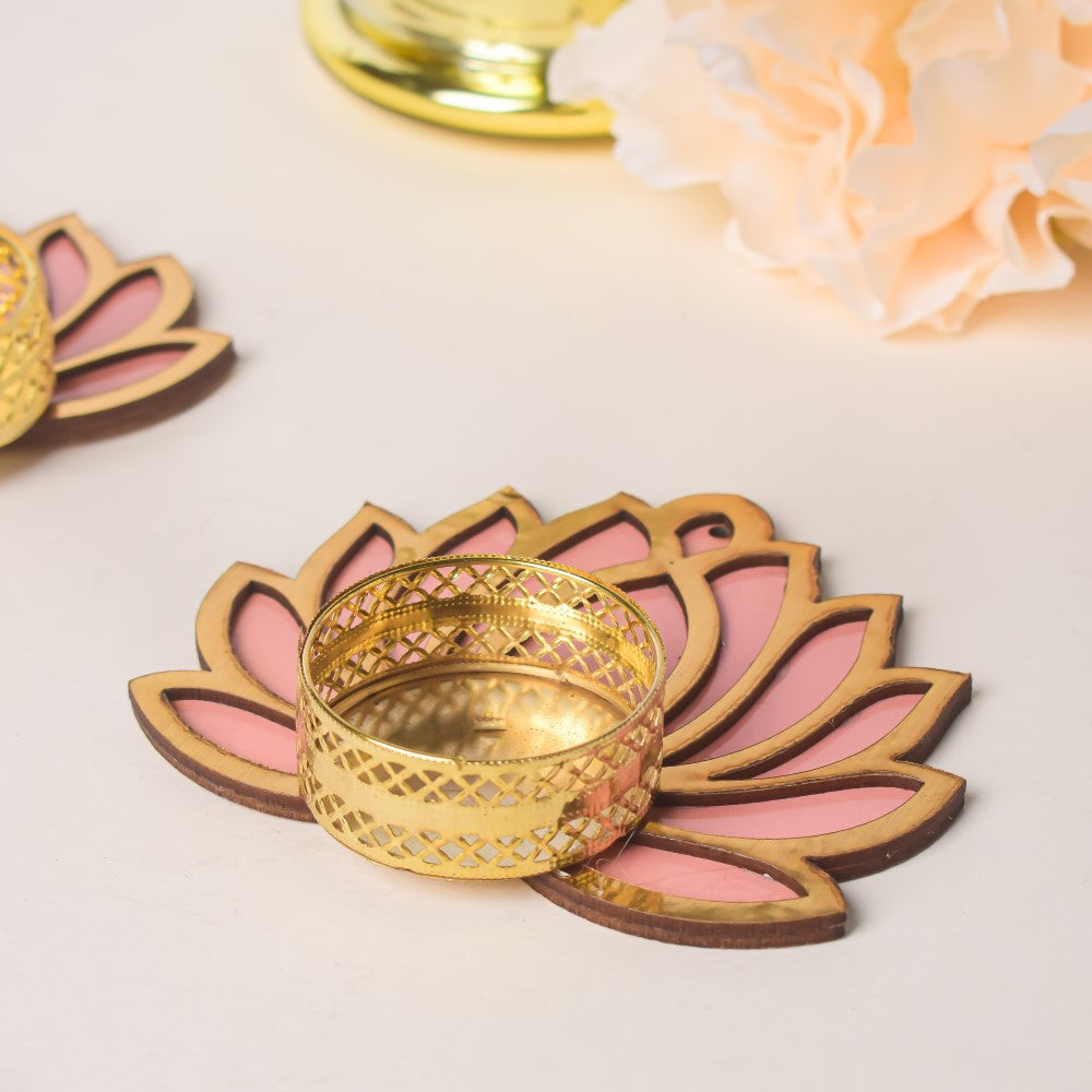Peach Lotus Tea Light Candle Holder Set Of 4
