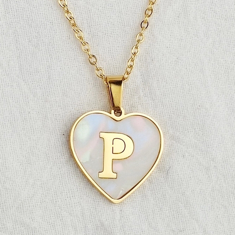 Cute Sweet Letter Titanium Steel Plating Inlay Shell Pendant Necklace