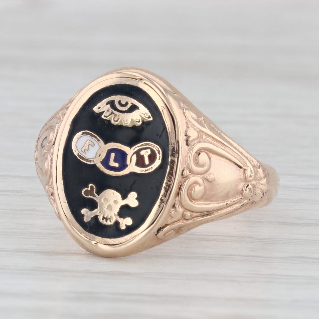 Vintage Odd Fellow Ring 10k Yellow Gold Eye FLT Rings Skull Signet Size 10