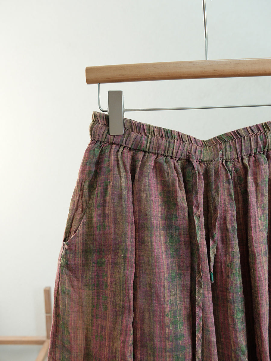 Women Summer Vintage Pure Color Ramie Harem Pants