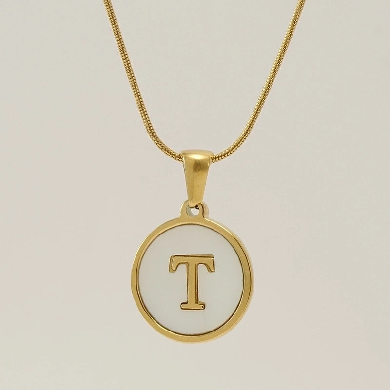 Fashion Letter Stainless Steel Titanium Steel Plating Inlay Shell Pendant Necklace 1 Piece