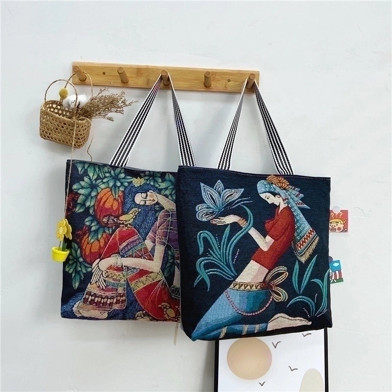 Unisex Vintage Style Portrait Plant Canvas Shopping Bags