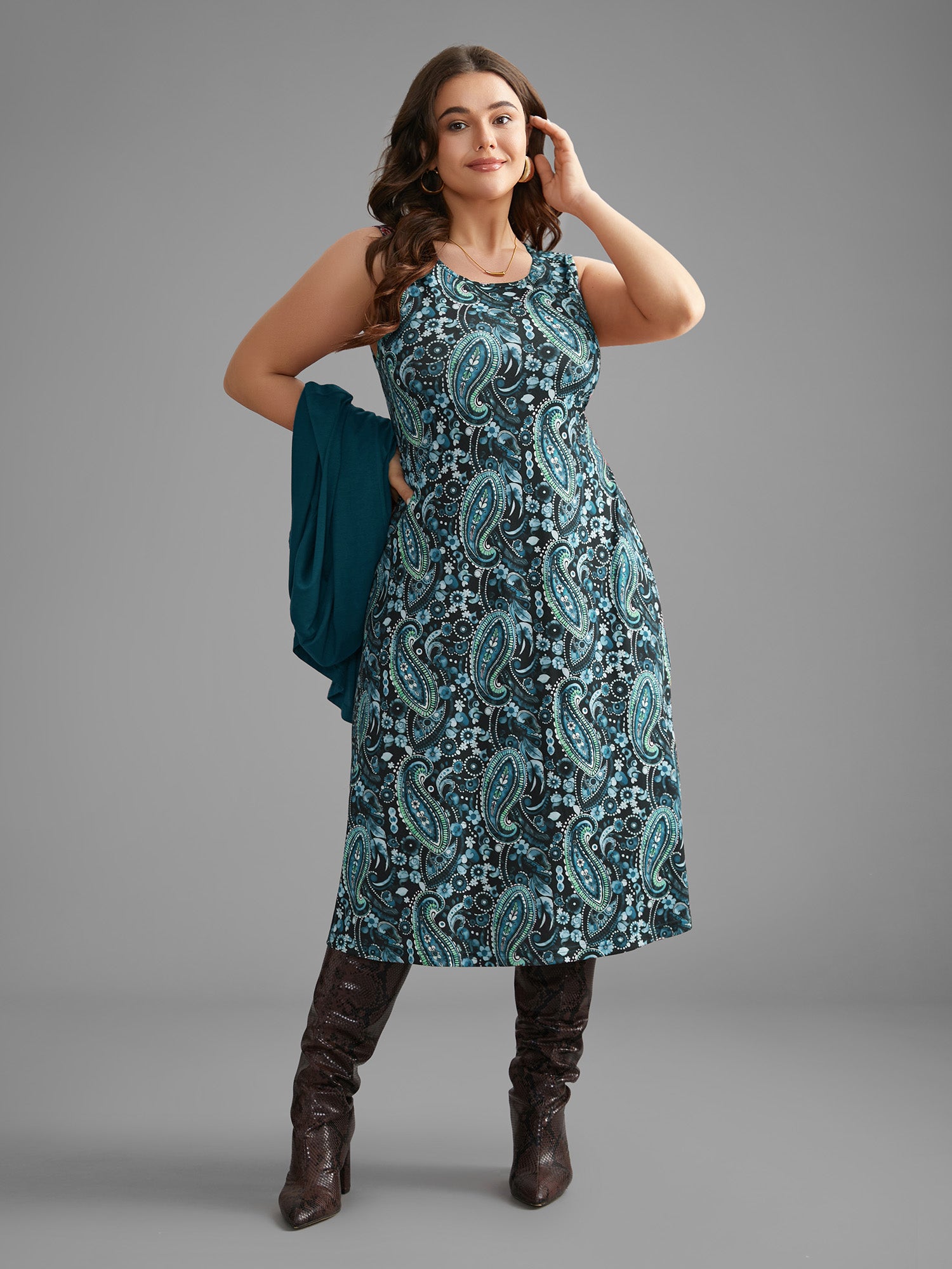 Two Piece Paisley Print Knit Dress Set