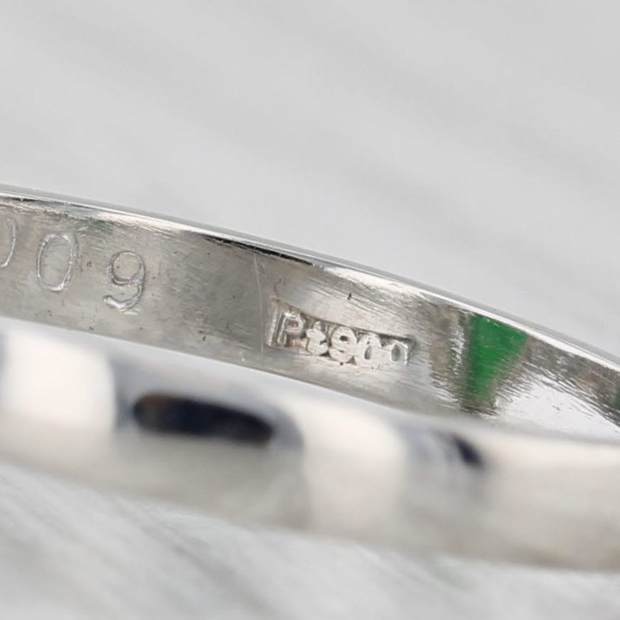 Green Oval Cabochon Jadeite Jade Diamond Ring 900 Platinum Size 7.5