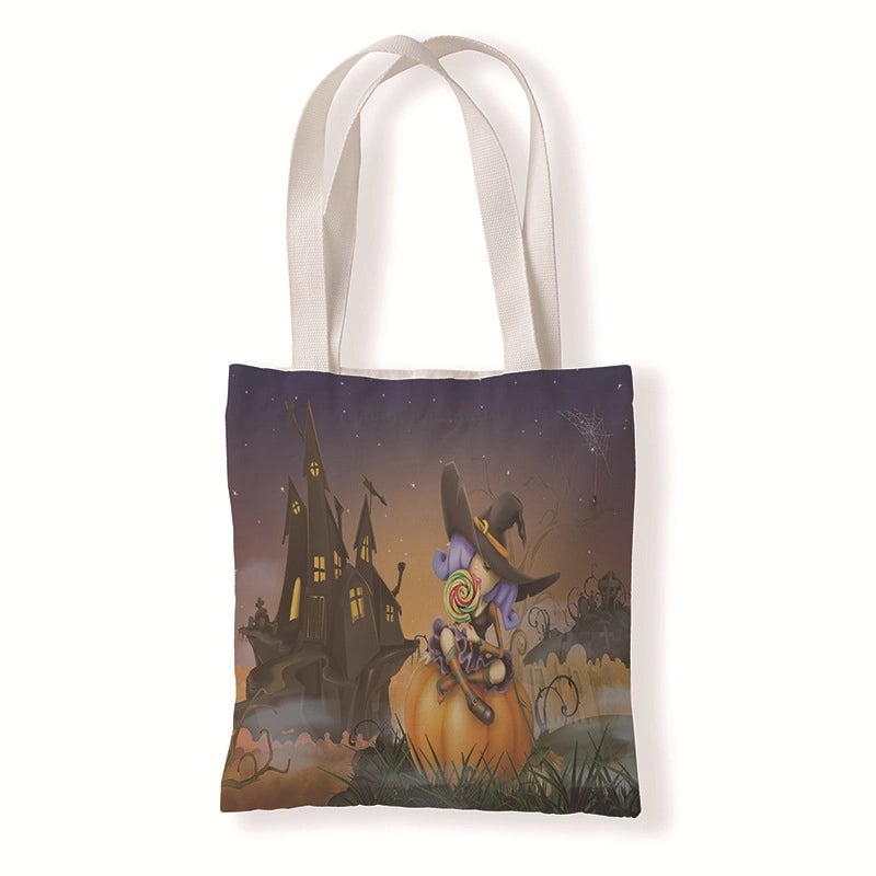 Halloween Unisex Medium Canvas Pumpkin Letter Elegant Streetwear Square Open Canvas Bag