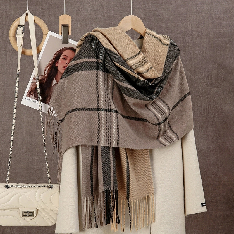 Women's Sweet Classic Style Color Block Imitation Cashmere Scarf