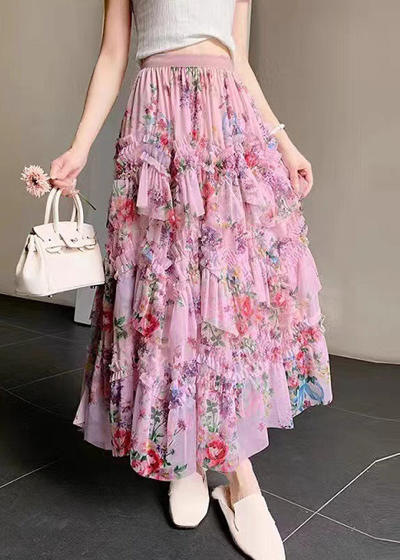 Beautiful Pink Ruffled Patchwork Asymmetrical Tulle Skirts
