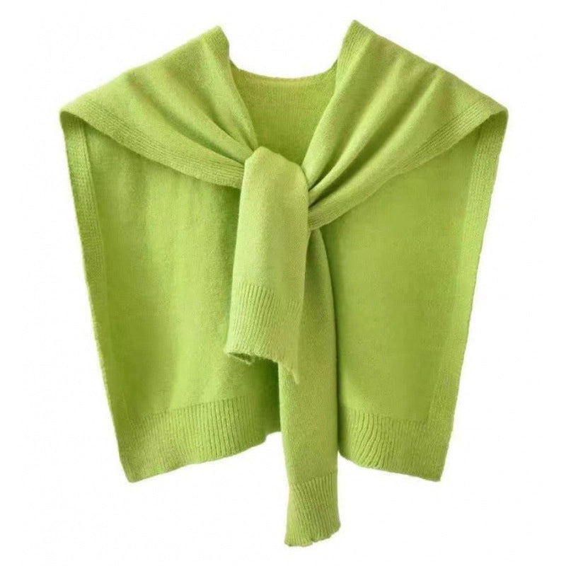 Cored Yarn Knitted Shawl Women's Spring And Autumn Outer Waistcoat Color Shoulder Thin Cardigan Summer Knotted Fake Collar Scarf