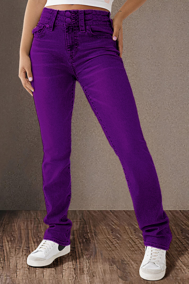 Final Sale!!⚡6 Packs for $24.86⚡ - Wash Double Button Flap Pocket Mid Waist Straight Leg Jeans
