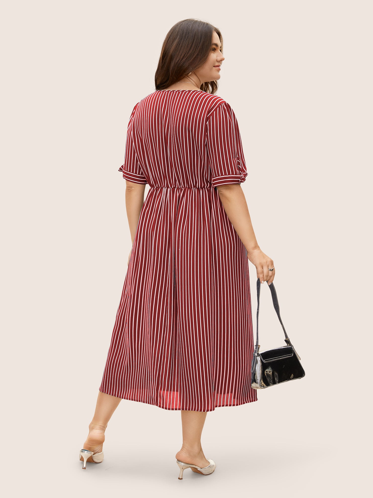 Striped Knot Sleeve Button Detail Dress