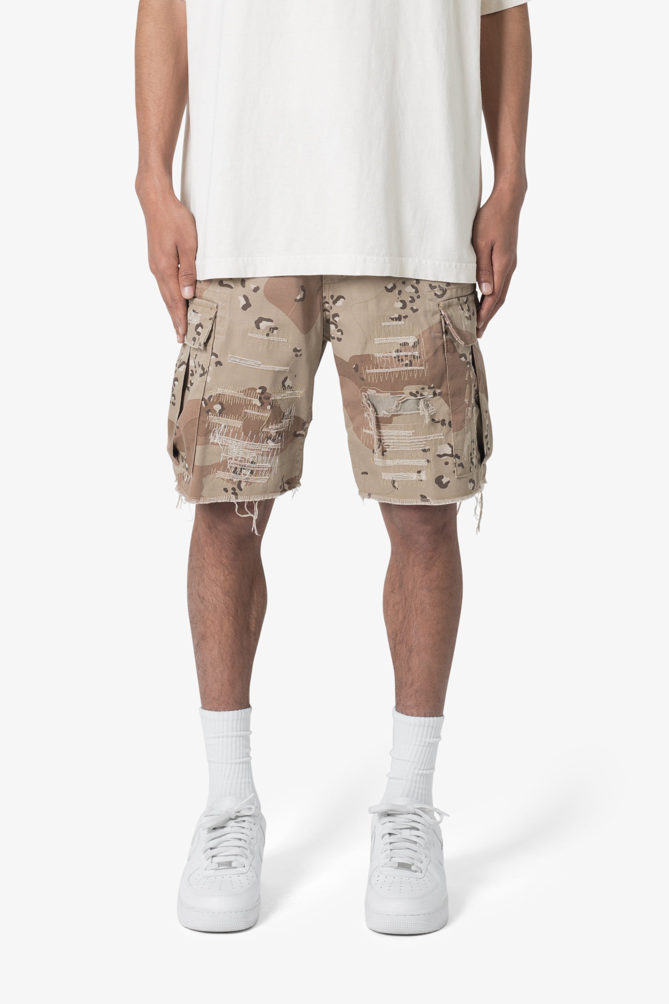 Distressed Cargo Shorts - Desert Camo