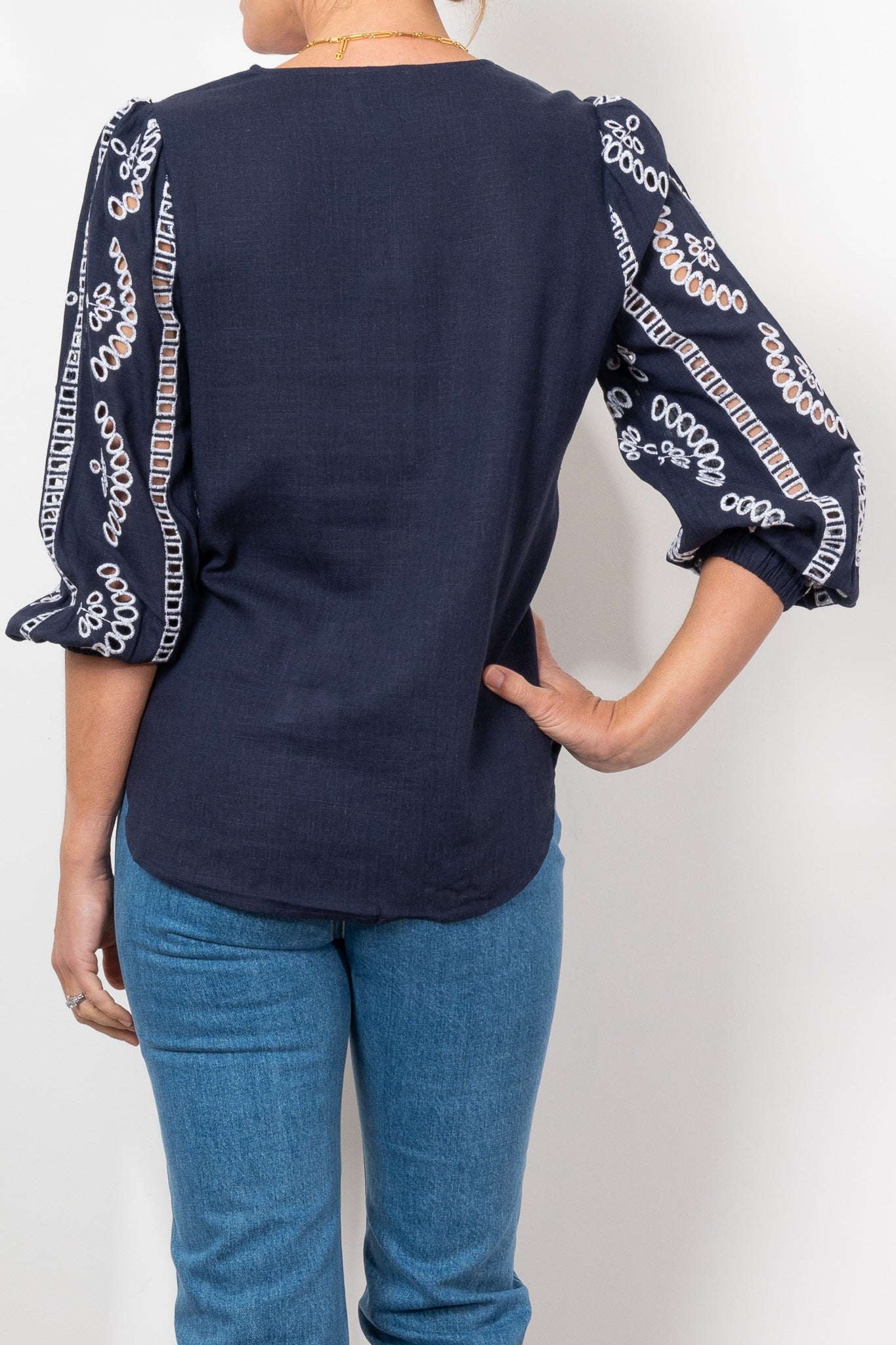 Once Was Morgan Embroidered Linen Viscose Blouse