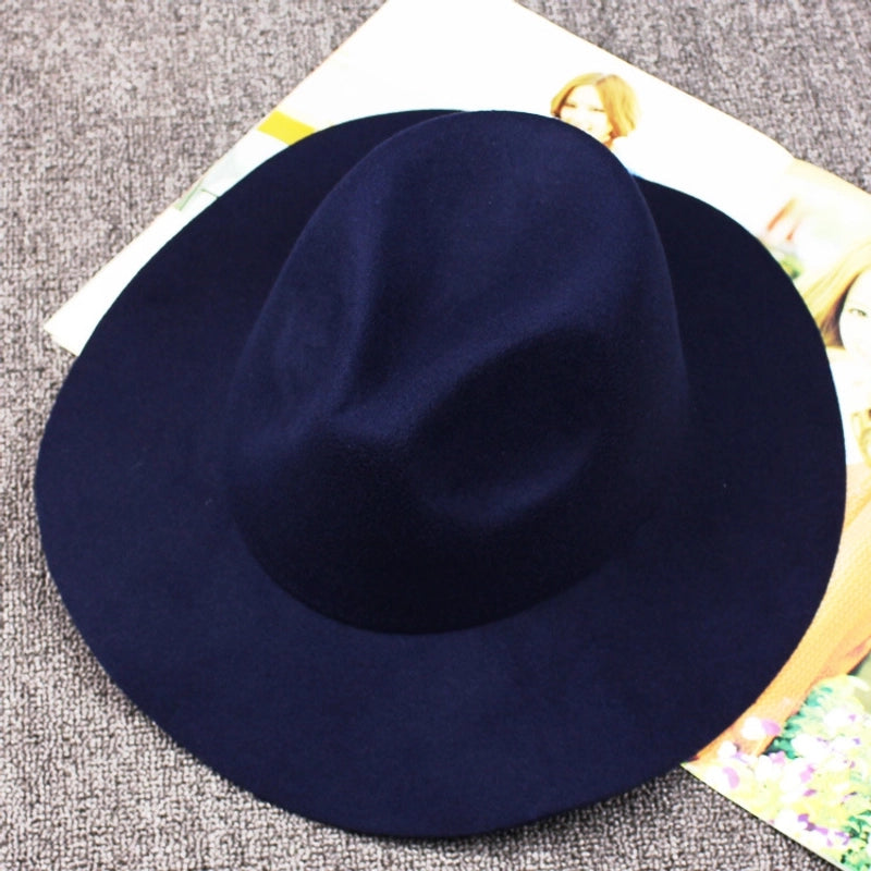 Autumn And Winter Solid Color Felt Hat Men And Women Retro Woolen Big Brim Jazz Hat Black Hat Big Along Fashion Hat