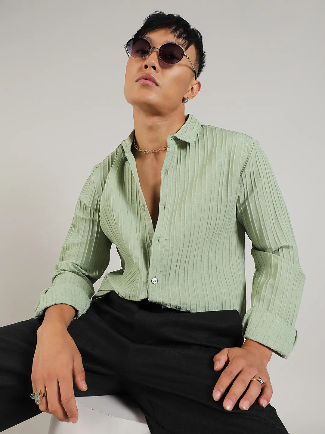 Self-Design Striped Shirt