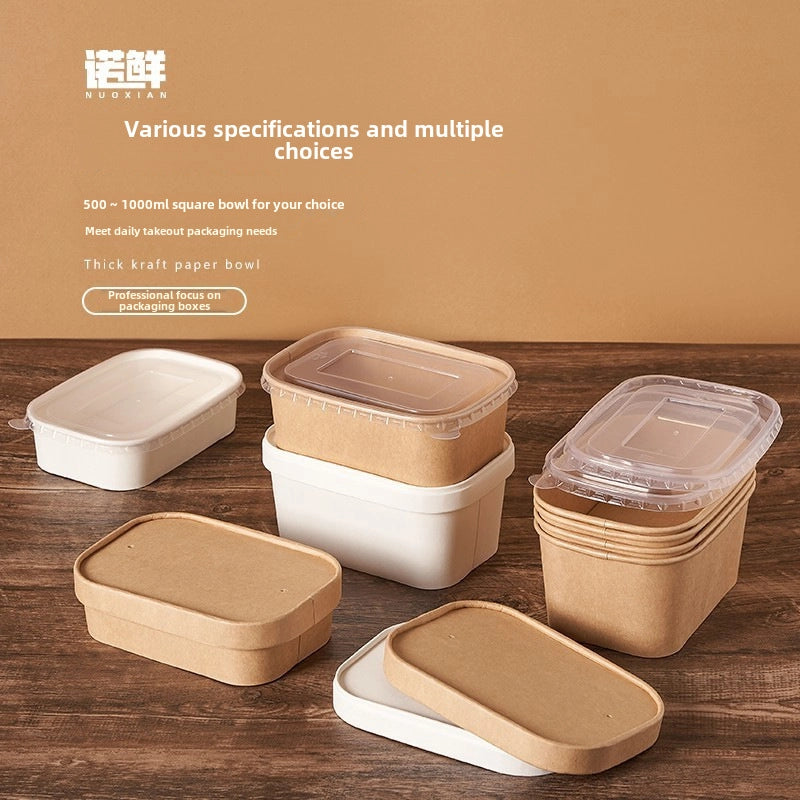 Kraft Paper Square Bowl Disposable Lunch Box Rectangular Lunch Box Take-out Packing Lunch Box Light Fruit Picnic Tableware