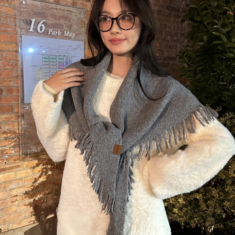 Women's Minimalist Solid Color Imitation Cashmere Tassel Scarf Shawl