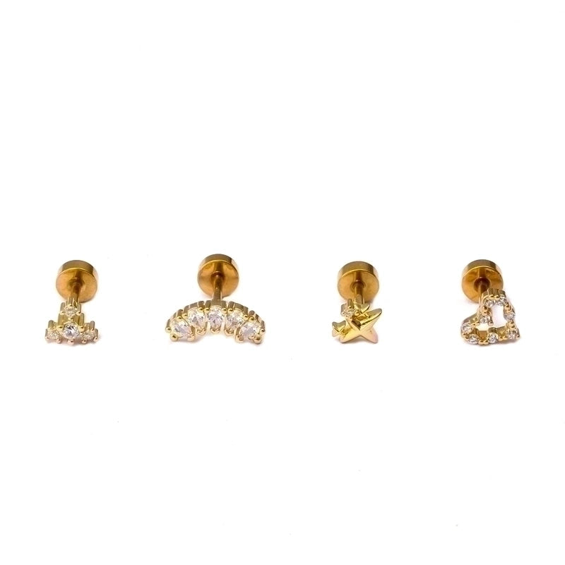 1 Piece Ear Cartilage Rings & Studs Classic Style Geometric Stainless Steel Copper Polishing Plating Inlay Zircon 18K Gold Plated Ear Cartilage Rings & Studs