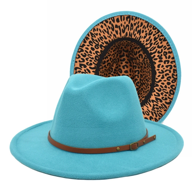Hot Sale New Leopard Print Color Matching Top Hat Autumn And Winter Jazz Felt Hat Double-sided Personality Belt Top Hat Trend