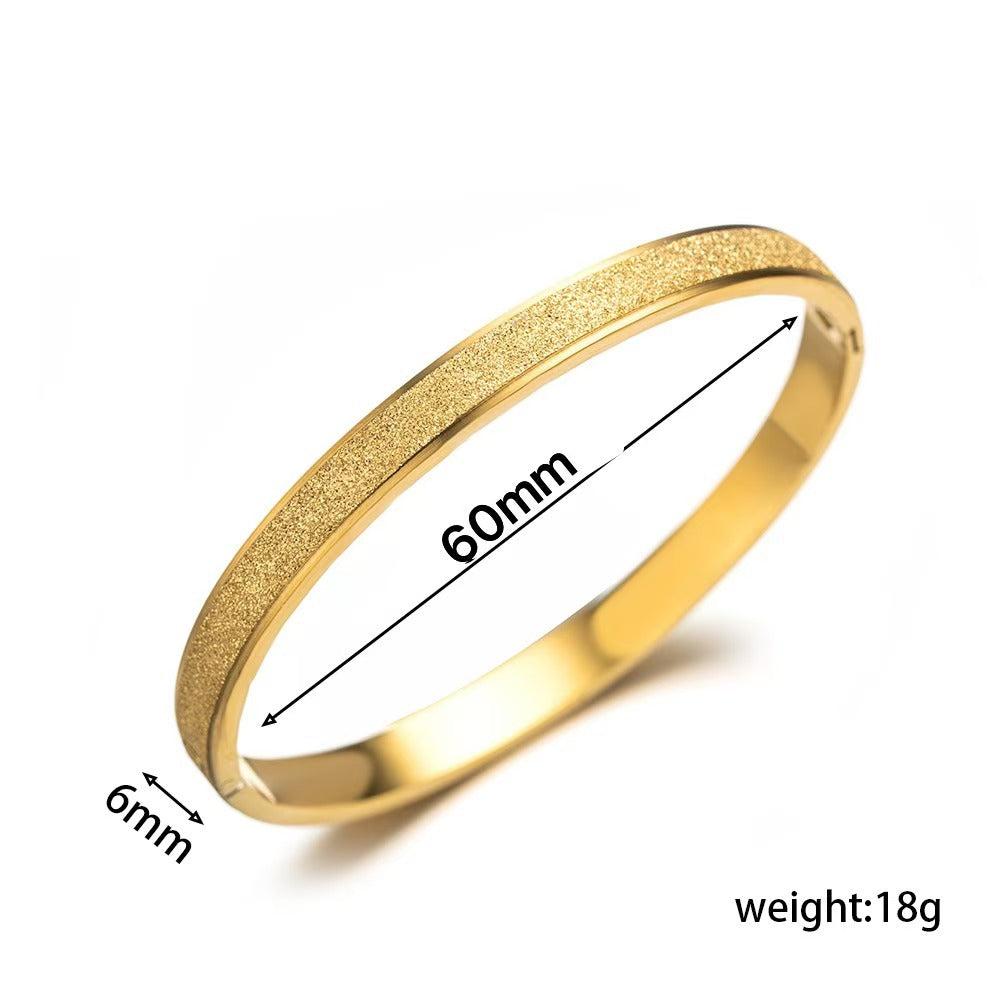 Frosted Bracelet For Women Open Niche 18K Gold Plated Exquisite Plain Ring Bracelet Titanium Steel