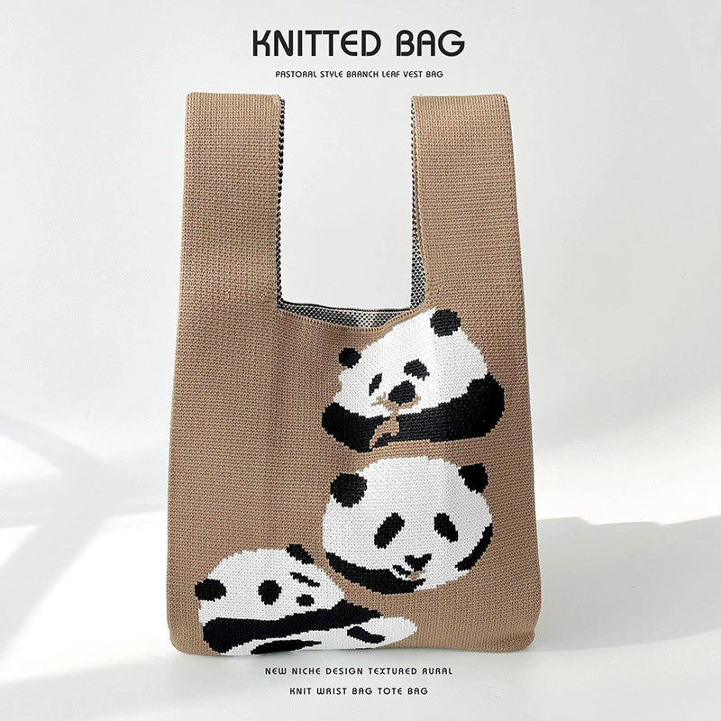 Women's Medium Knit Animal Cute Basic Open Handbag