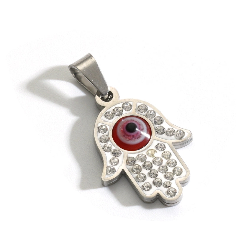 Fashion Devil's Eye Palm Stainless Steel Inlay Rhinestones Necklace 1 Piece