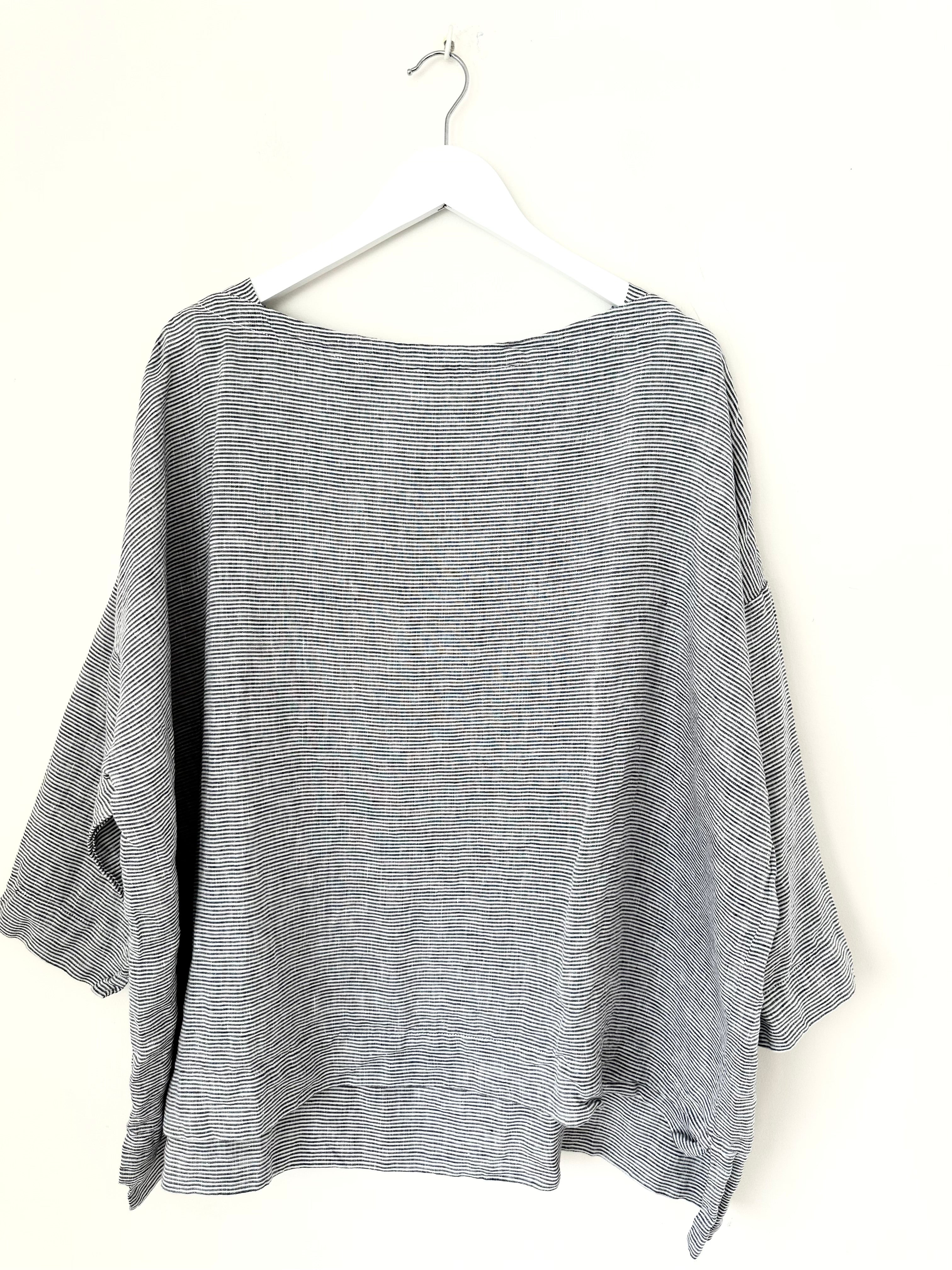 avril top - fine grey stripe linen