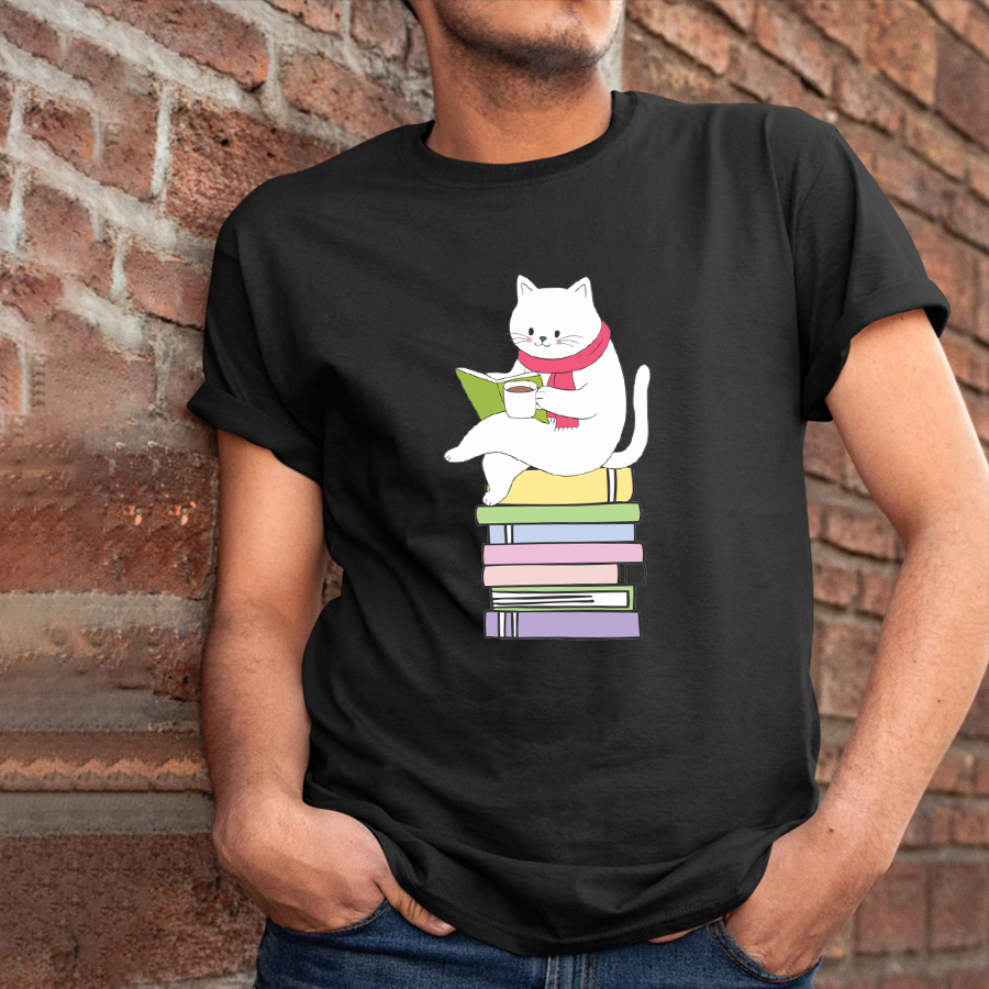 Kawaii Book Reader Cat Lover Tea Drinker T-Shirt