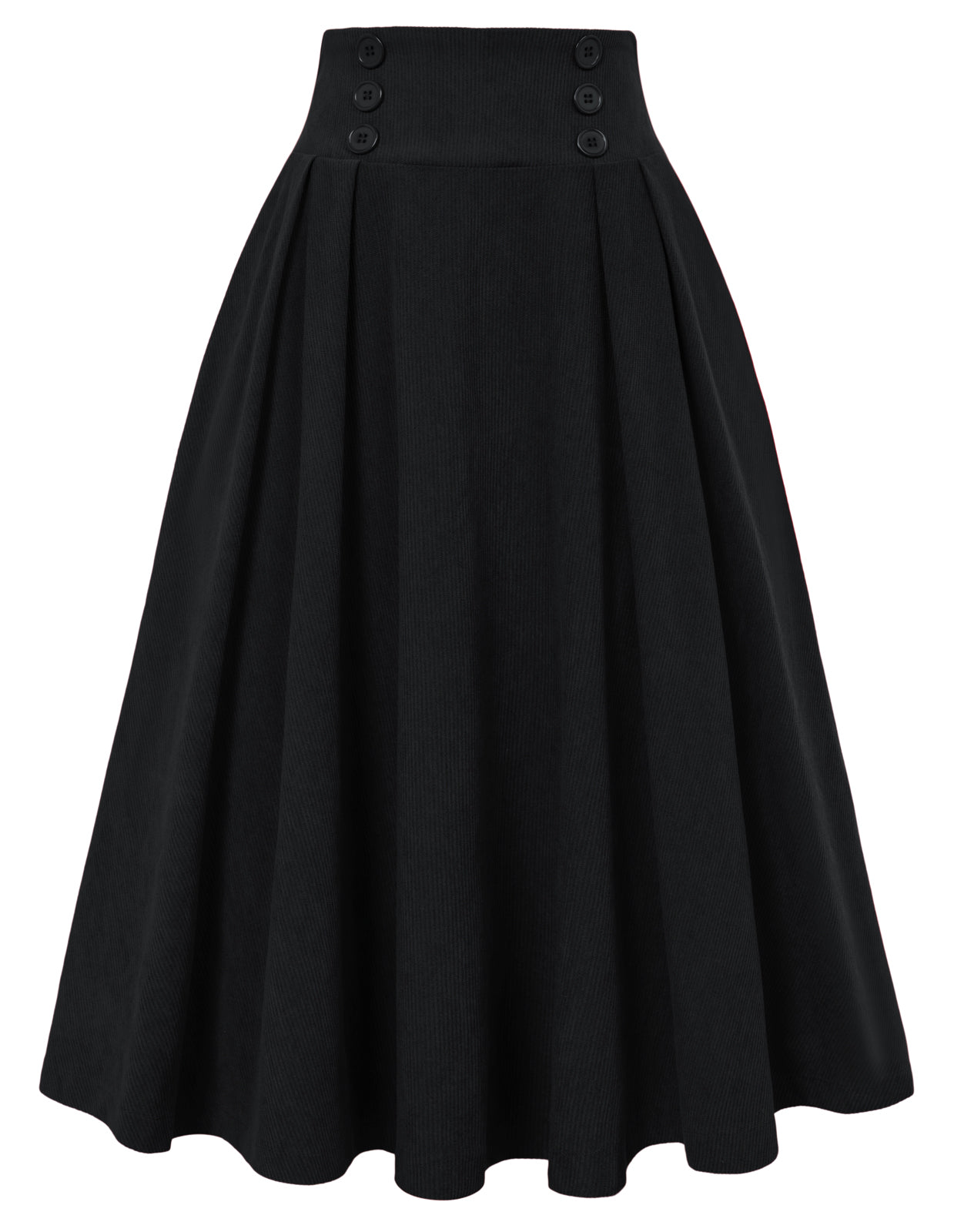 Vintage Corduroy Skirt Elastic High Waist Buttons Decorated Swing Skirt with Pockets