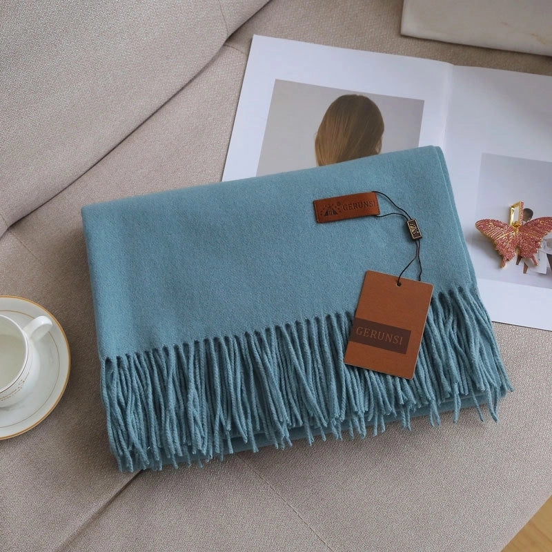 Unisex Retro Preppy Style Solid Color Imitation Cashmere Tassel Scarf