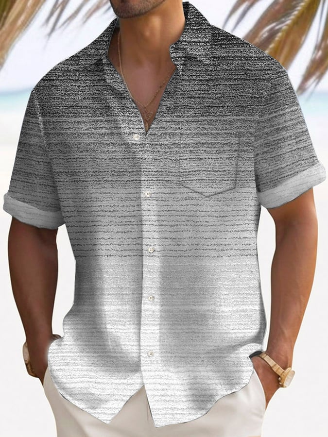 Men's Retro Gradient Print Casual Short Sleeve Shirt (With Pockets)