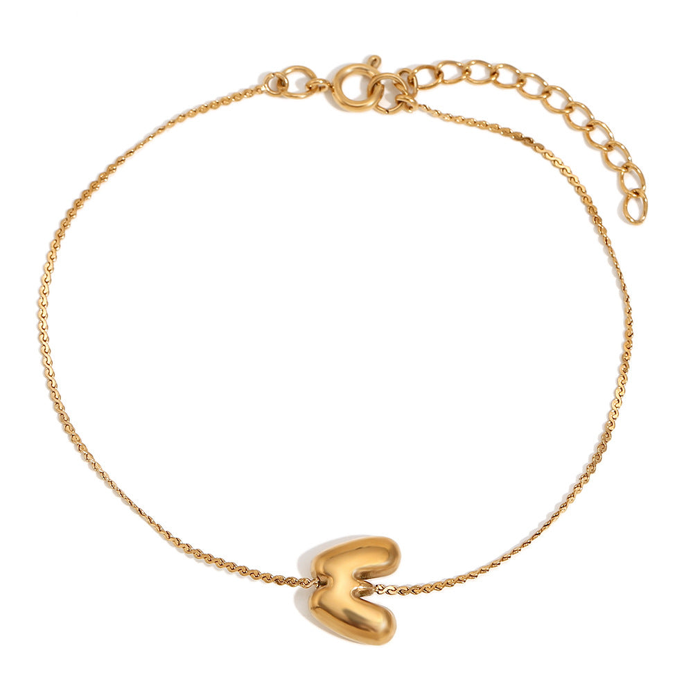 Fashionable Niche Personality Hot Style Simple Hand Jewelry Stainless Steel Plated 18K Gold Bubble Letter S Chain Bracelet