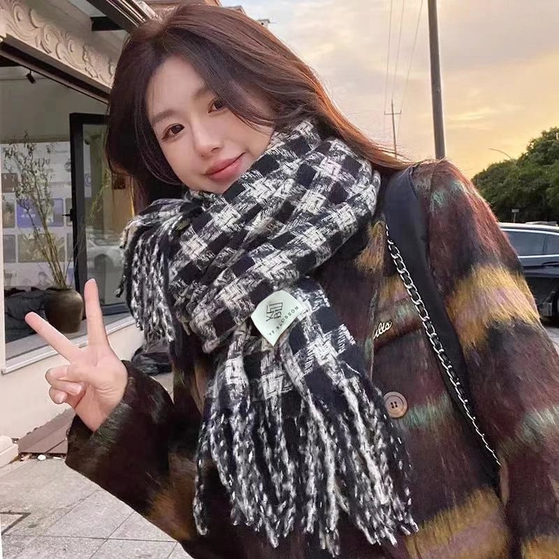 Women's Lady Minimalist Lattice Imitation Cashmere Scarf