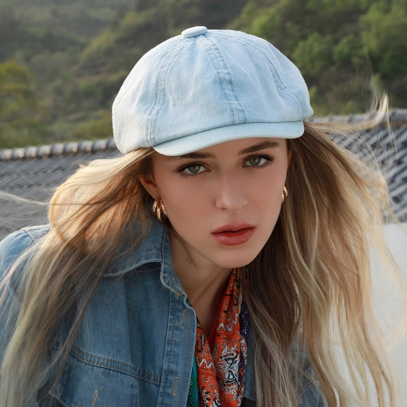 Women's Vintage Style Minimalist Solid Color Short Brim Newsboy Cap