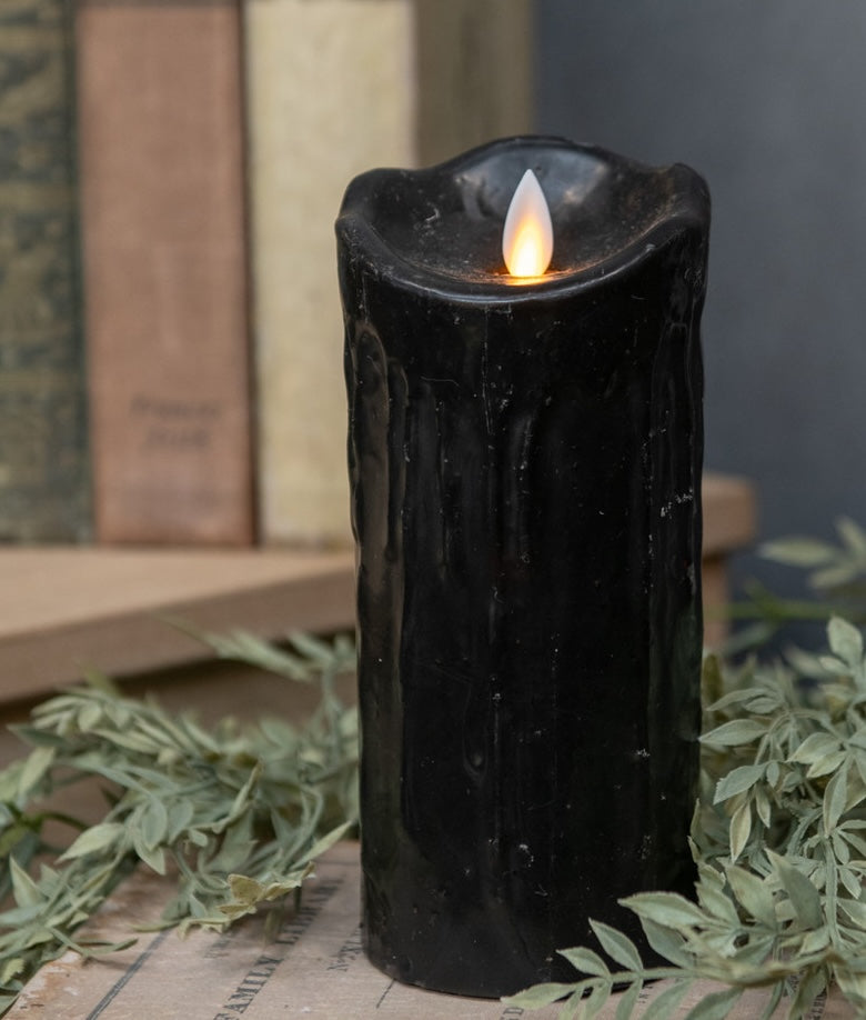 Black Pillar Candle with Fake Flame