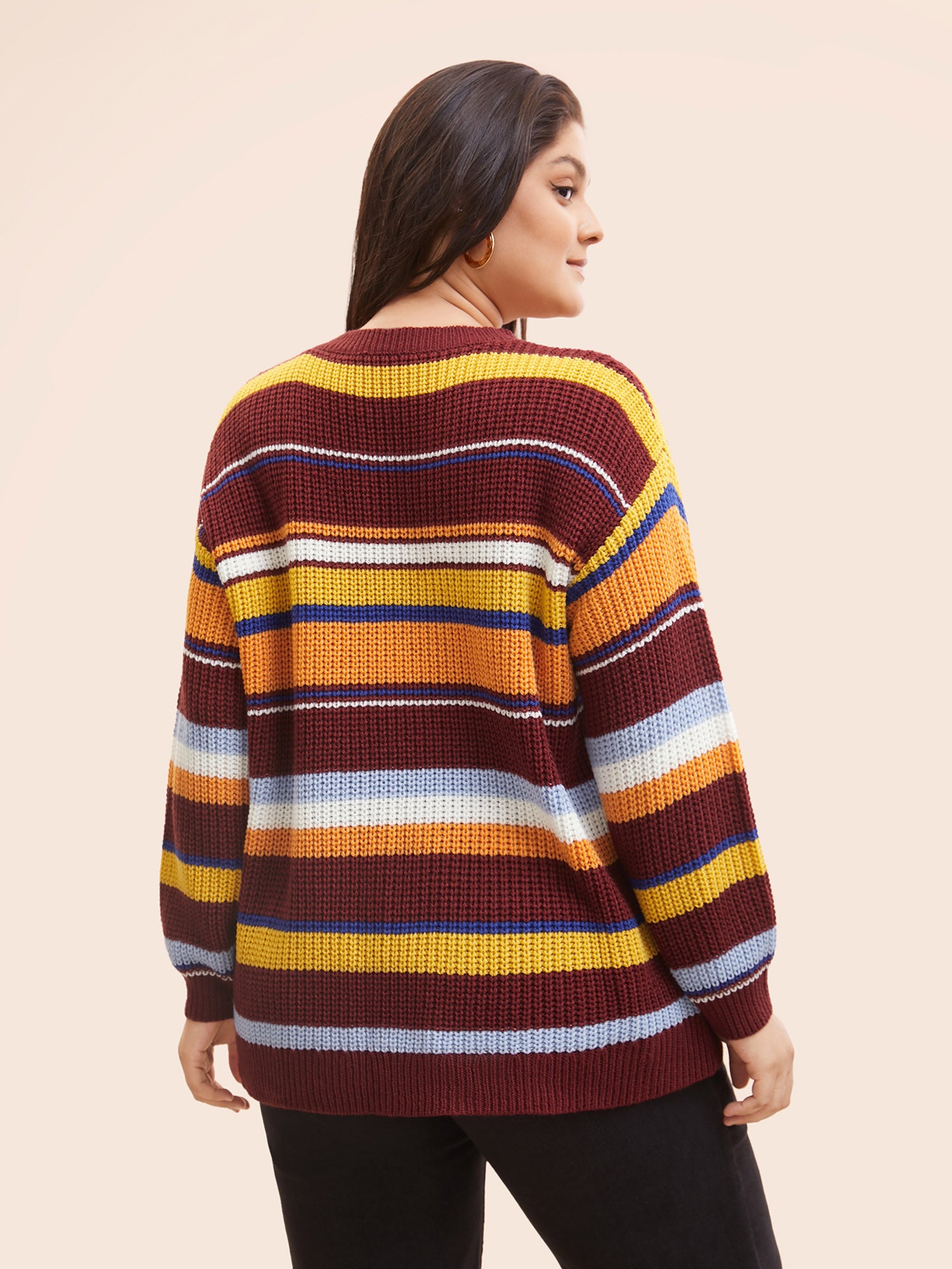 Striped Contrast Drop Shoulder Sleeve Pullover