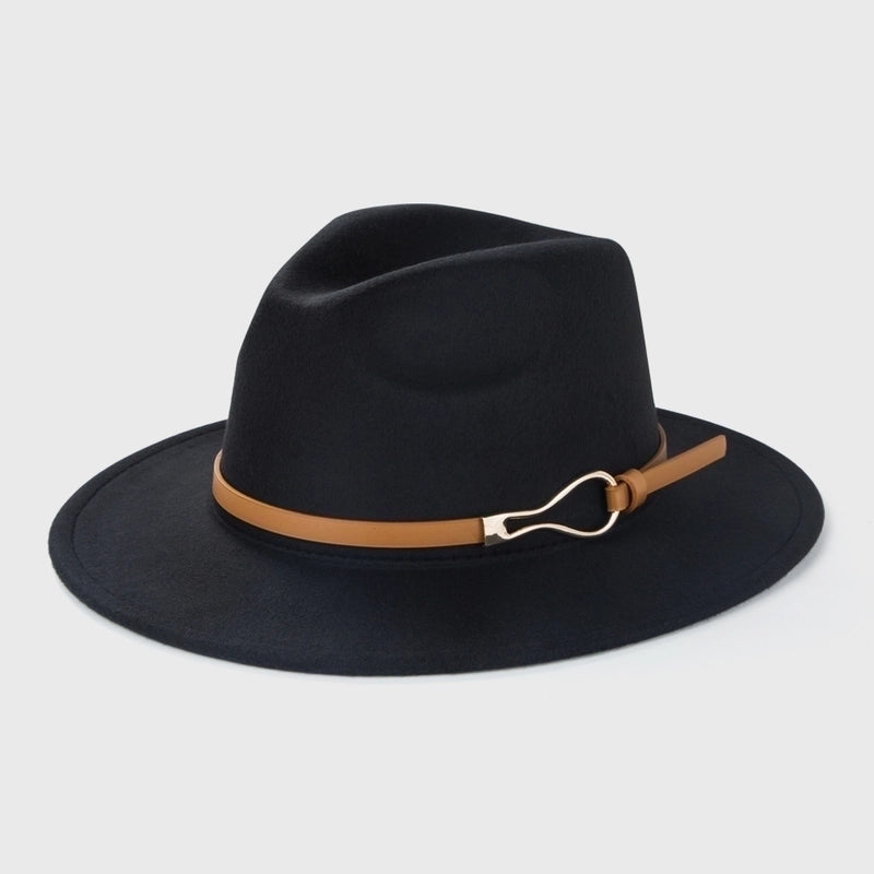 Retro Woolen Hats Men's Belt Hat Simple Big Brim Jazz Hat