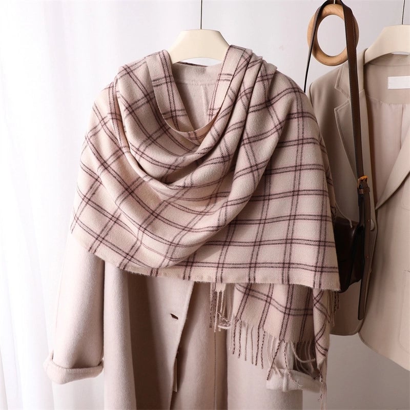 Winter Artificial Cashmere Scarf Couple Thickened Shawl Women's Warm British Plaid Long Tassel Wild Scarf