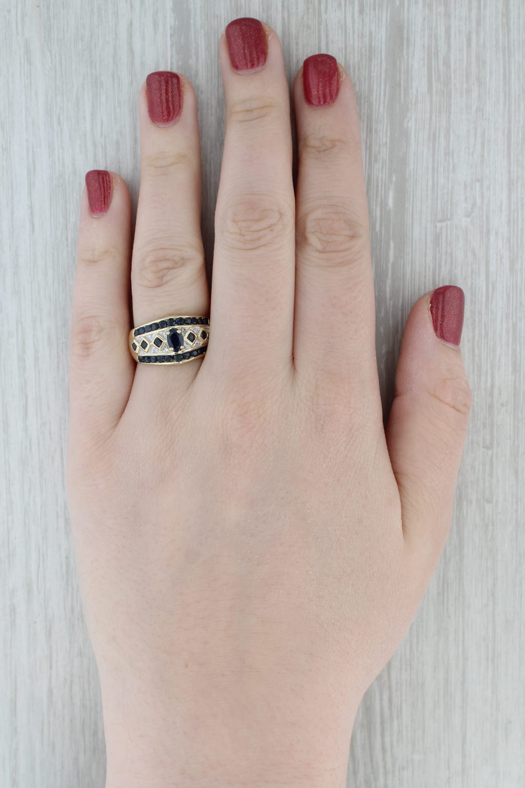 1.70ctw Blue Sapphire Ring 14k Yellow Gold Size 8 Diamond Accents