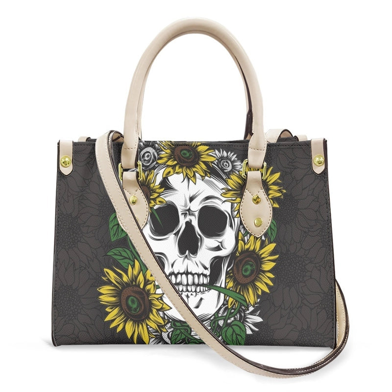 Halloween Women's Medium Pu Leather Human Floral Streetwear Square Hook Loop Customized Tote Bag
