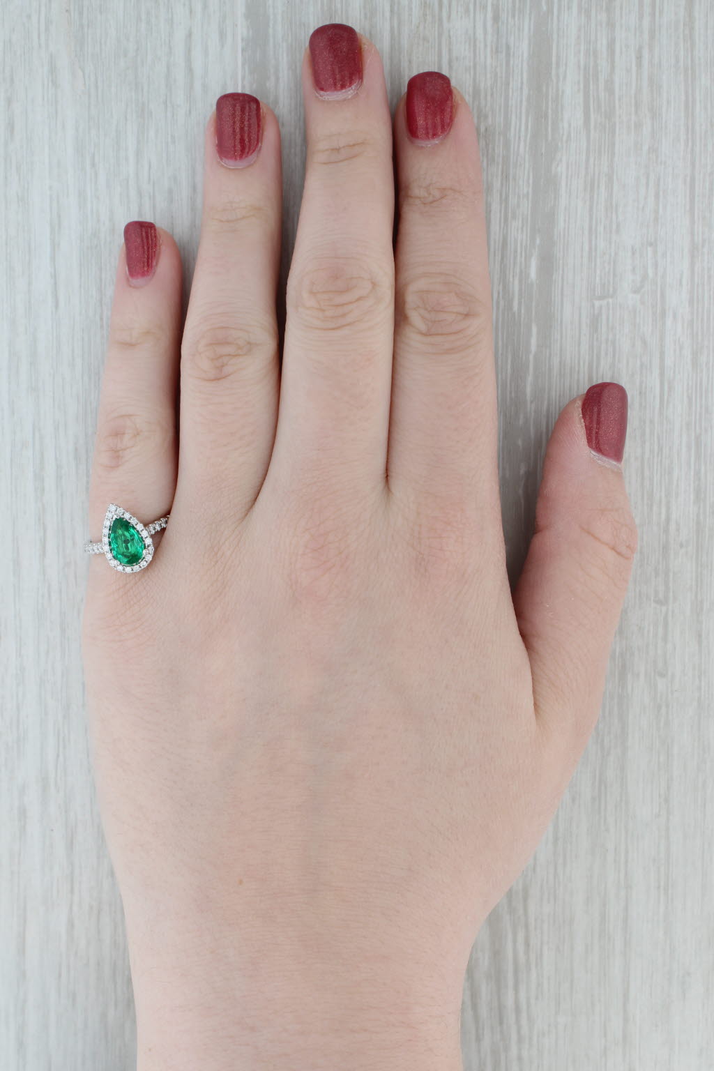 1.32ctw Emerald Diamond Halo Teardrop Ring 14k White Gold Size 6.5 Engagement