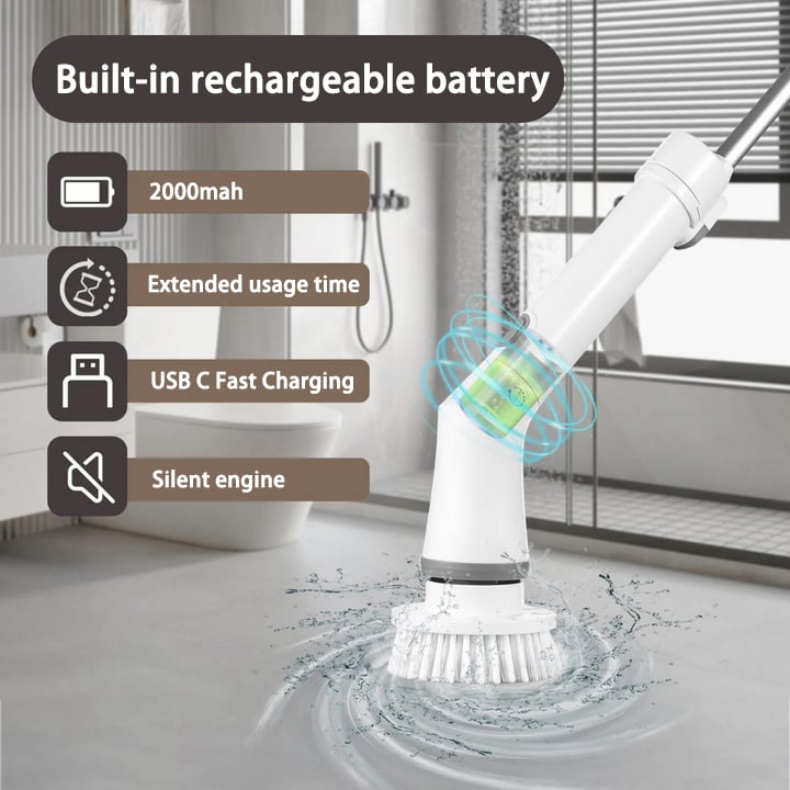 Multifunction Electric Spin Cordless Scrubber with 6 Replaceable Brush Heads