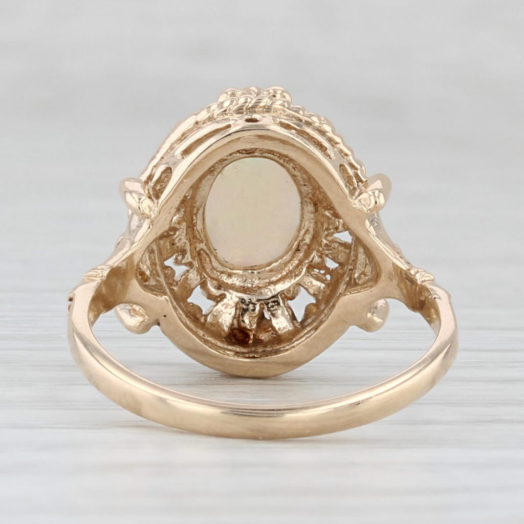 Opal Oval Cabochon Solitaire Ring 10k Yellow Gold Vintage Ornate Size 7