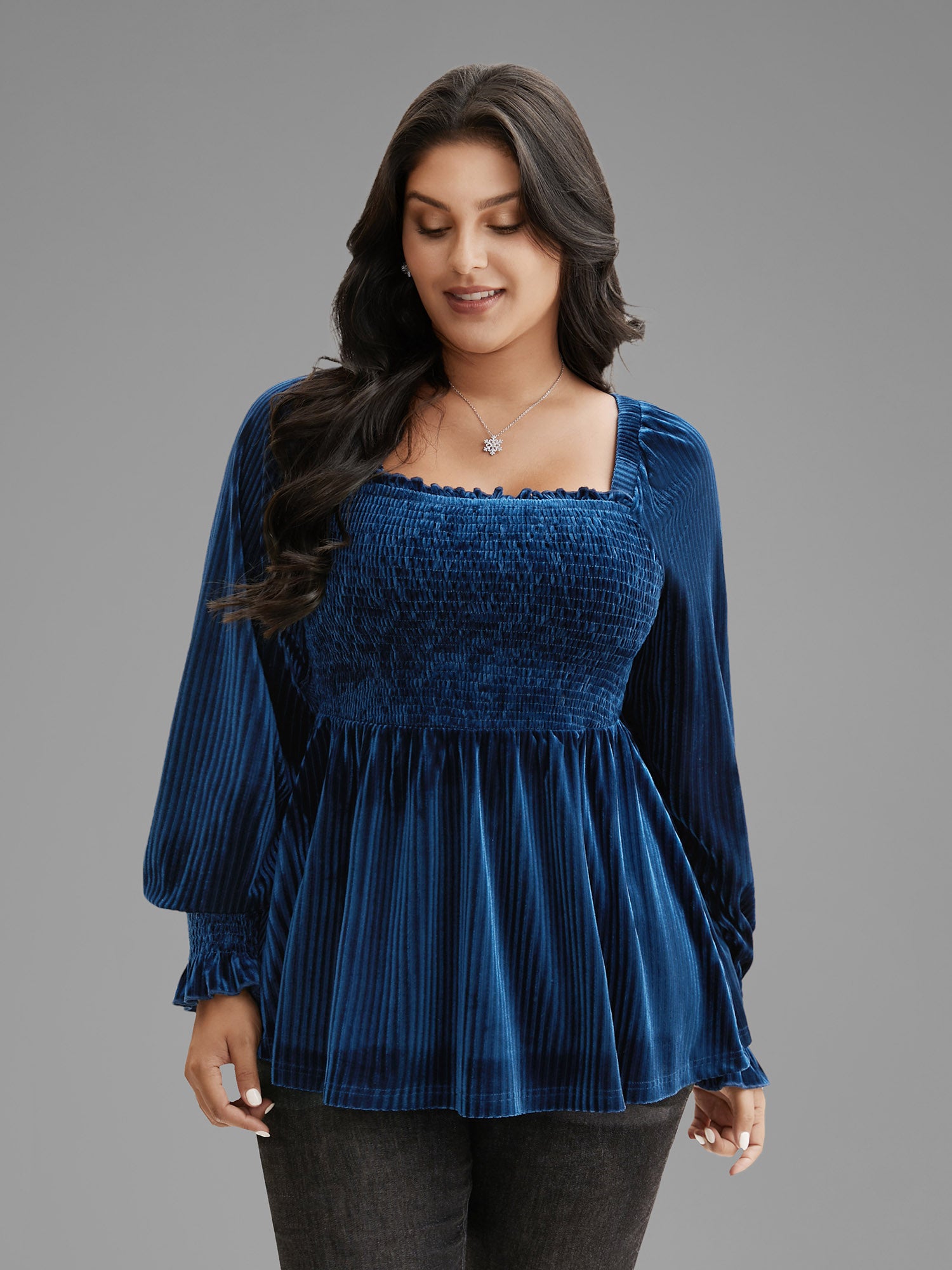 Velvet Smocked Bodice Jersey Top