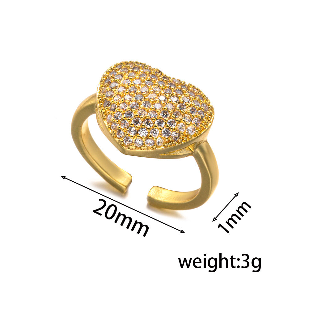 Fashion Zircon Love Ring Female Ins Design Niche High-End Open Ring