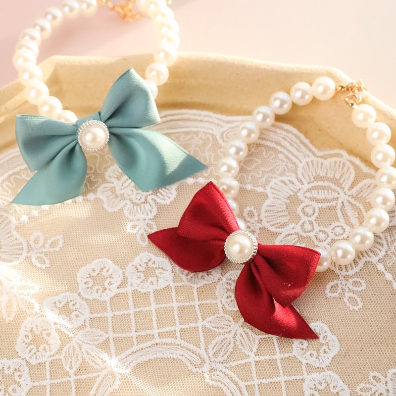 Vintage Bowknot Pearl Pet Necklace