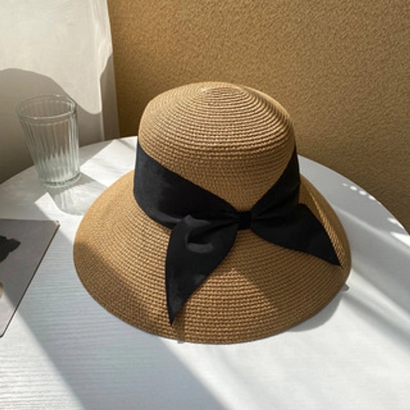 Women's Vacation Solid Color Bowknot Big Eaves Straw Hat