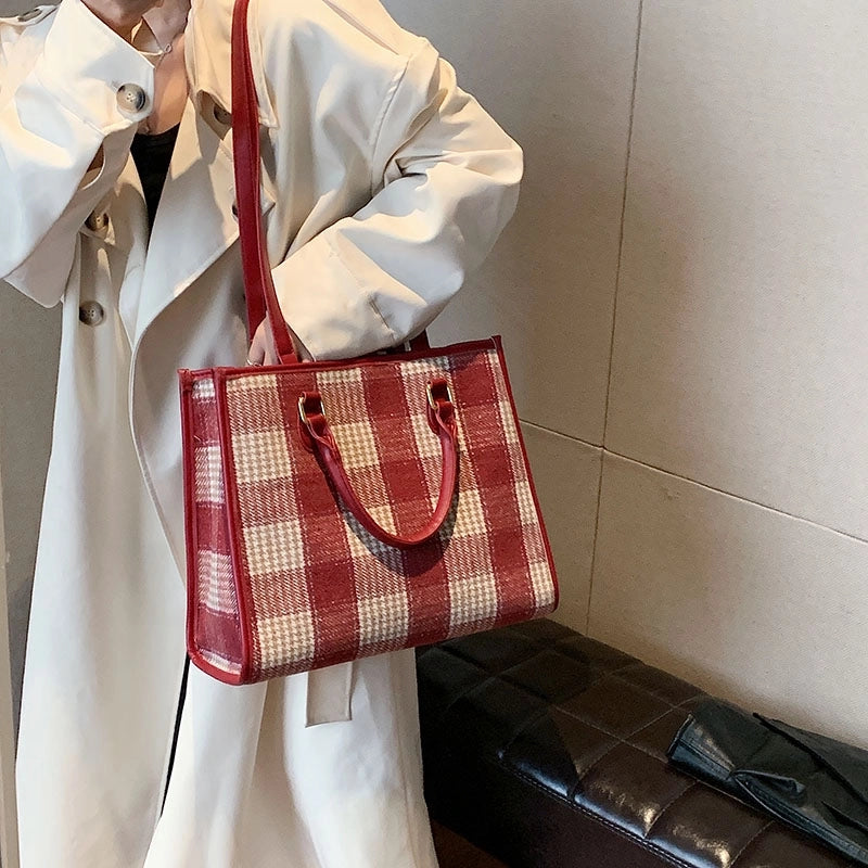 Women's Pu Leather Color Block Lattice Preppy Style Classic Style Streetwear Sewing Thread Square Open Handbag